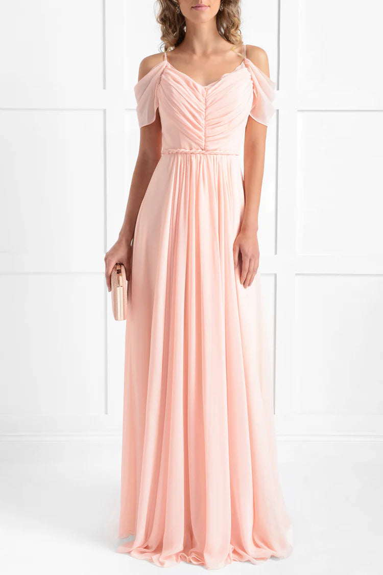Karim London Shell Pink Cold Shoulder A-Line Evening Dress